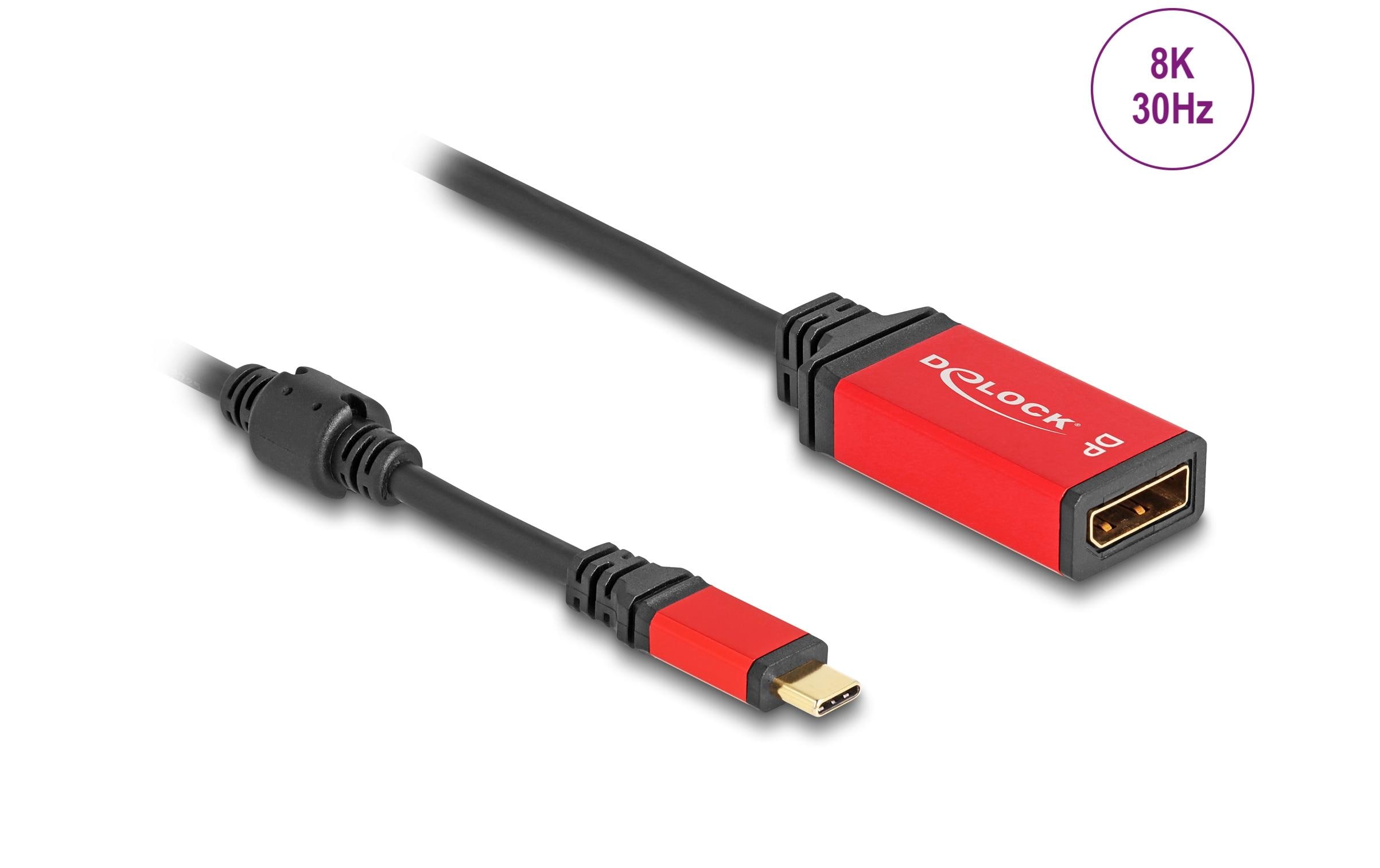 1668955_1 - Mediatech Delock USB-C - DP Adapter, 20cm rot, 8K 30Hz mit HDR Funktion