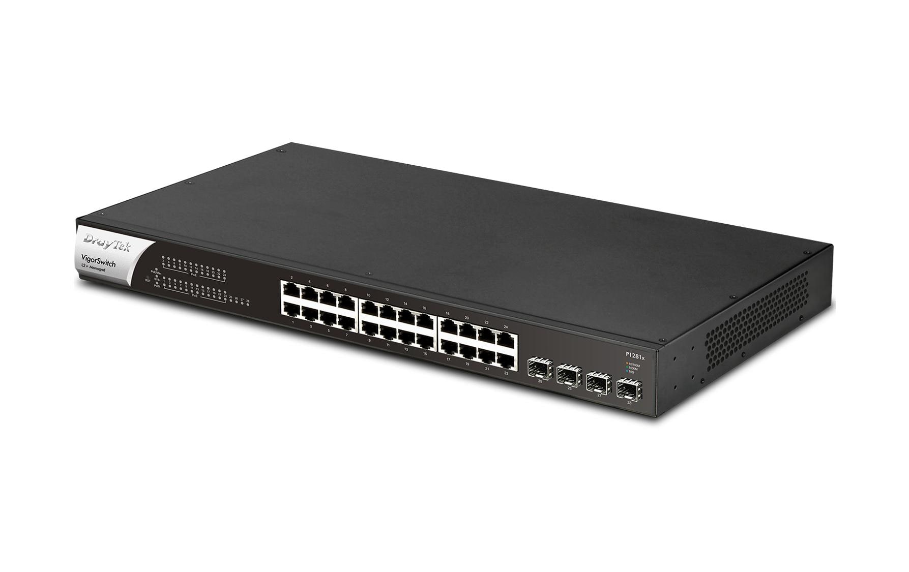 Draytek VigorSwitch P1281x: 28 Port 24x GE POE, 4x SFP+, 400W PoE Budget kaufen Schweiz | Mediatech.ch