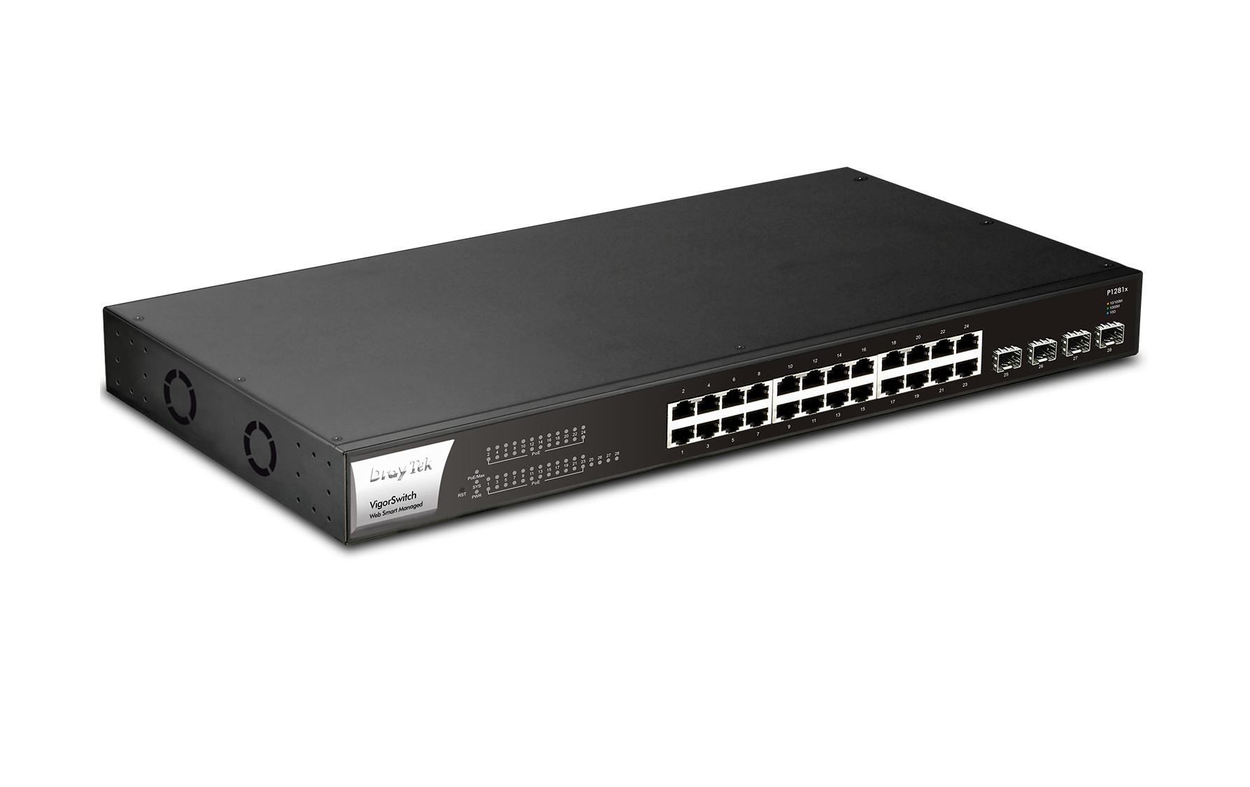 1672078_1 - Mediatech Draytek VigorSwitch P1281x: 28 Port 24x GE POE, 4x SFP+, 400W PoE Budget