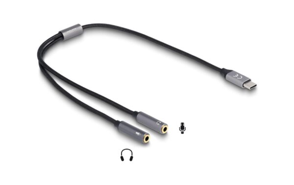 Delock Headset Adapter USB Type-C Stecker zu 2x3,5 mm 3 Pin Klinkenbuchse