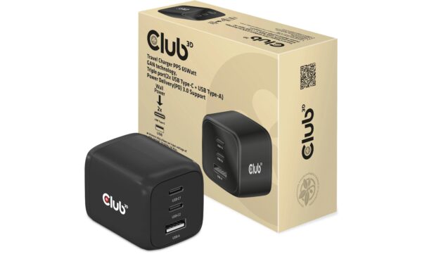 1676271 - Mediatech Club 3D, Reiseladegerät PPS 65Watt GAN 2x USB Typ C, 1x USB Typ A, PD