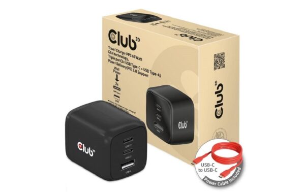 1676271_1 - Mediatech Club 3D, Reiseladegerät PPS 65Watt GAN 2x USB Typ C, 1x USB Typ A, PD