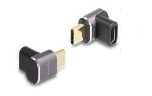 Delock USB Adapter 40 Gbps USB-C 100W Stecker zu Buchse, gewinkelt, 8K 60Hz, metall