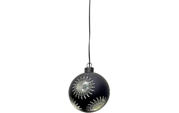 Dameco LED Glas Kugel Hänger D:10cm schwarz 8 LED ww, inkl. Timer 6/18h, exkl. 2xAAA