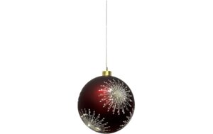 Dameco LED Glas Kugel Hänger D:10cm rot 8 LED ww, inkl. Timer 6/18h, exkl. 2xAAA