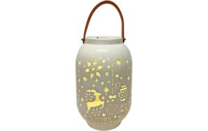 Dameco LED Laterne Keramik 18x28cm weiss 4 LED ww, inkl. Timer 6/18h, exkl. 2xAA