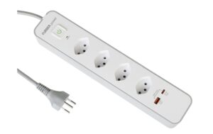 F.power Steckdosenleiste USB + 4xT13 1.5m 10A/250V, H05VV-F 3G1.00, grau-weiss