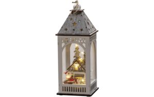 Konstsmide LED Holzlaterne Haus LED warmweiss, 6h Timer, exkl. 2x AA