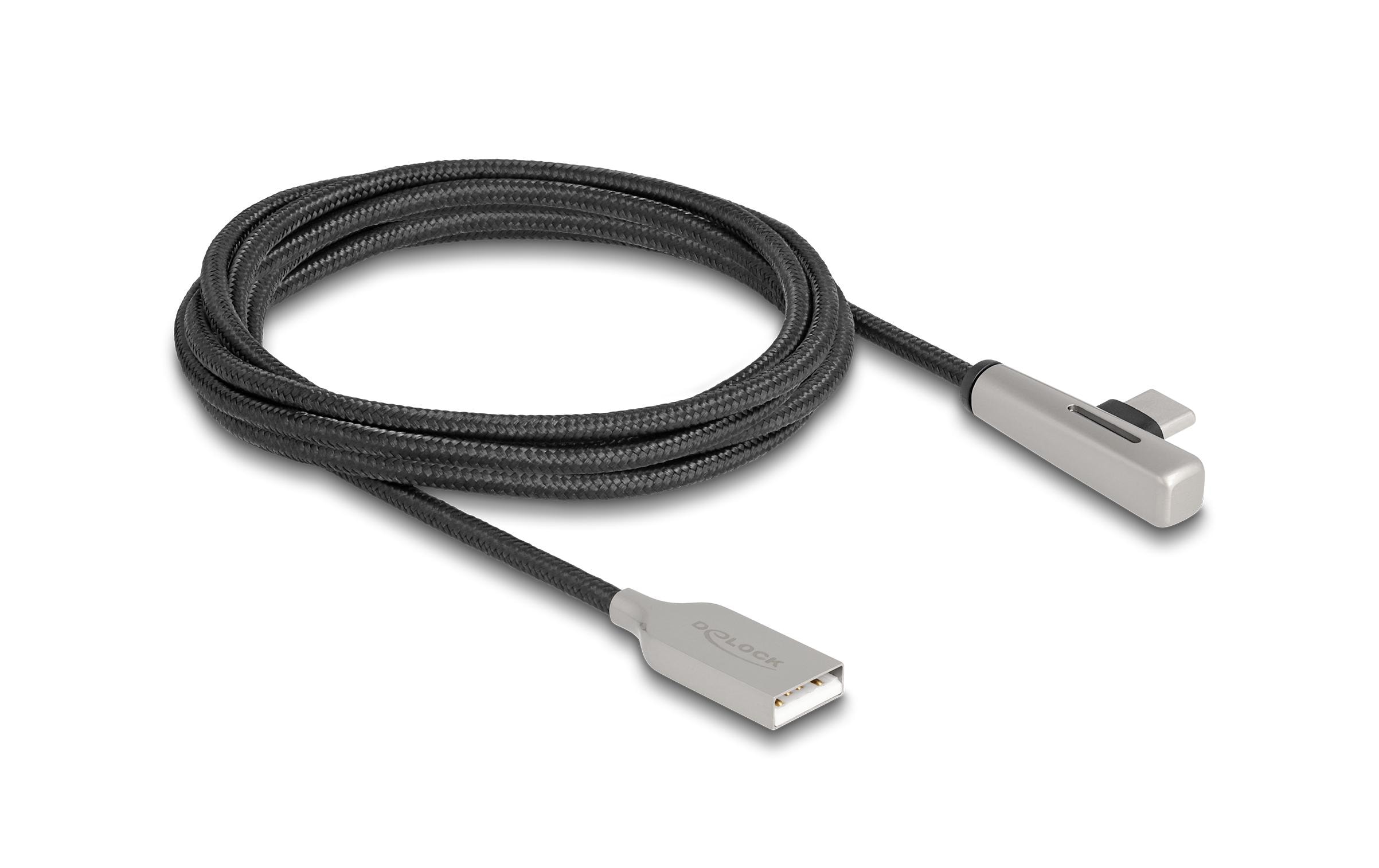 Delock USB 2.0 Type-A zu Type-C gewinkelt Stecker-Stecker, 60W, 2m, LED, transparent kaufen Schweiz | Mediatech.ch