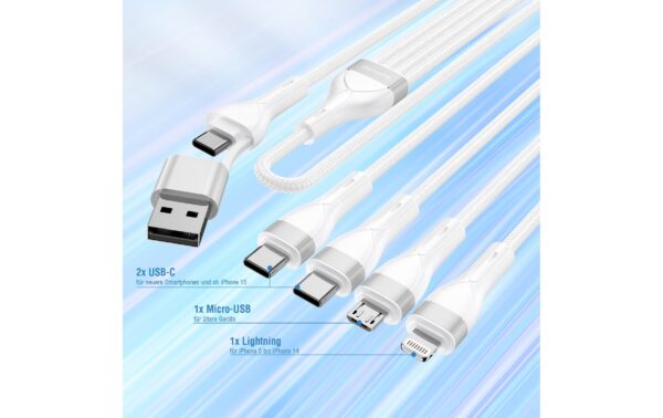 4smarts USB-C/A Multikabel 4 in 2 Ladekabel 1.2m, weiss