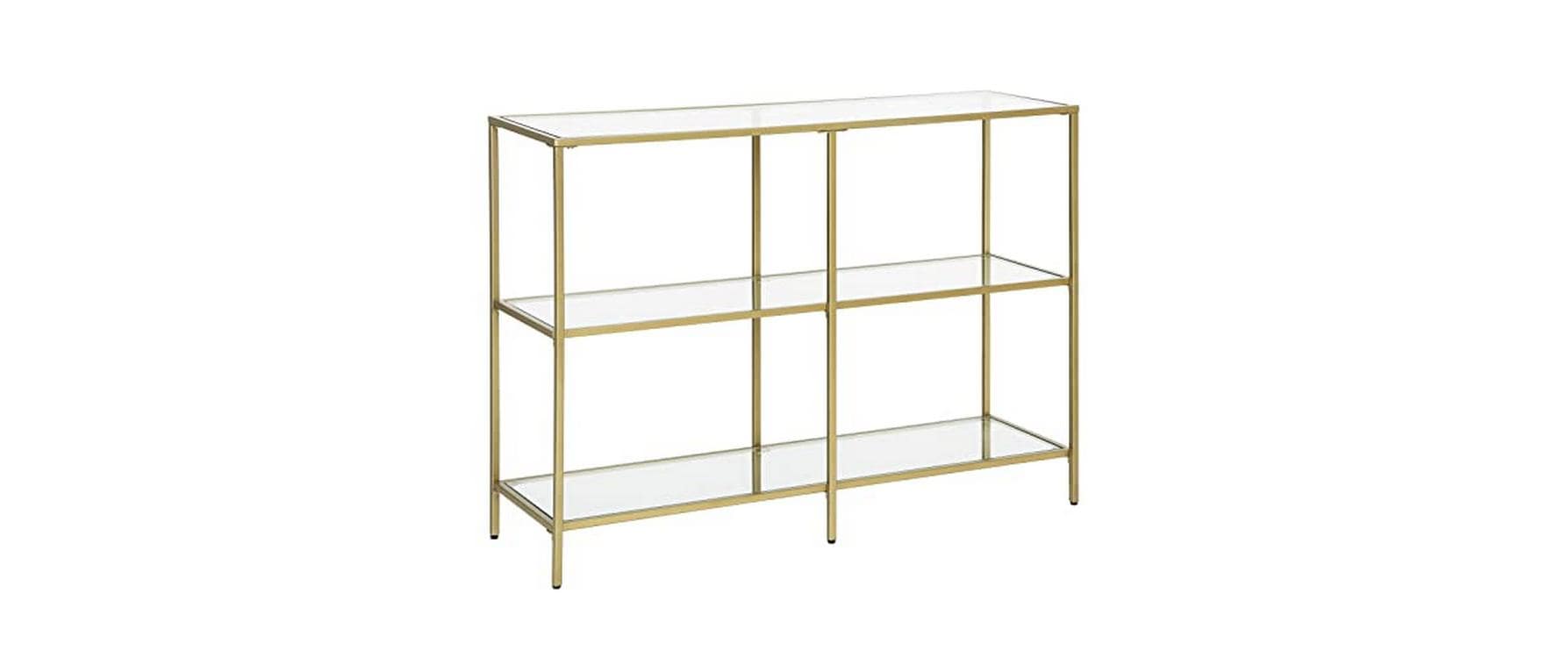 1706267 - Mediatech Vasagle Konsolentisch Gold, Metall, Glas 100x30x73 cm (LxBxH),Traglast pro Ebene10kg