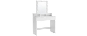 Vasagle Make-up-Tisch Weiss mit Spiegel und 9 Glühbirnen, 80x40x145 cm (LxBxH)