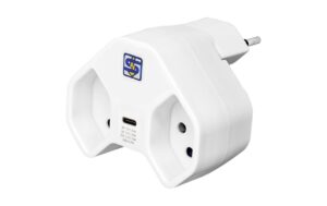 Steffen Manta Abzweigstecker 2xT13 USB C weiss, sternförmig, drehbar, mit KS