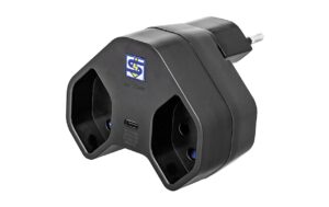 Steffen Manta Abzweigstecker 2xT13 USB C schwarz, sternförmig, drehbar, mit KS kaufen Schweiz | Mediatech.ch