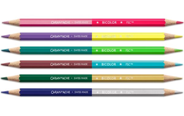 Caran d'Ache Farbstift Bicolor Farbig, 12 Farben, 6 Stifte
