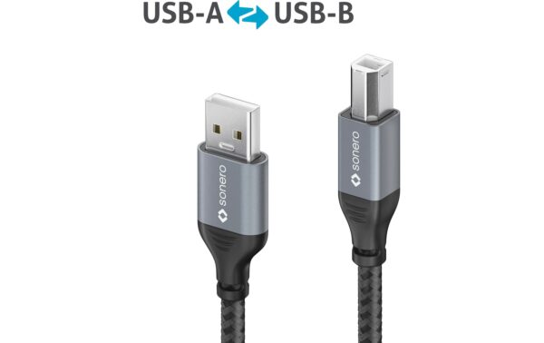 Sonero USB-A - USB-B Kabel, 0.5m Nylon Mantel, USB 2.0, 480Mbps