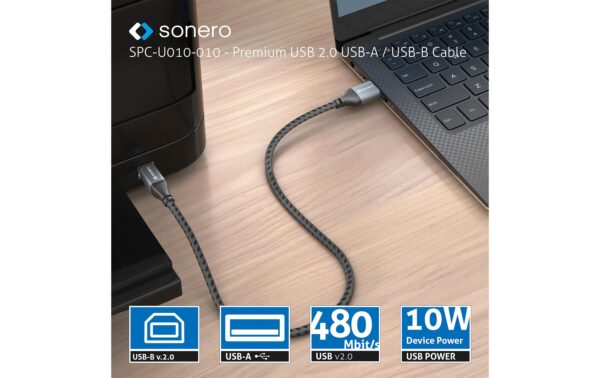 Sonero USB-A - USB-B Kabel, 0.5m Nylon Mantel, USB 2.0, 480Mbps