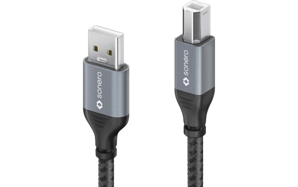 Sonero USB-A - USB-B Kabel, 1.0m Nylon Mantel, USB 2.0, 480Mbps