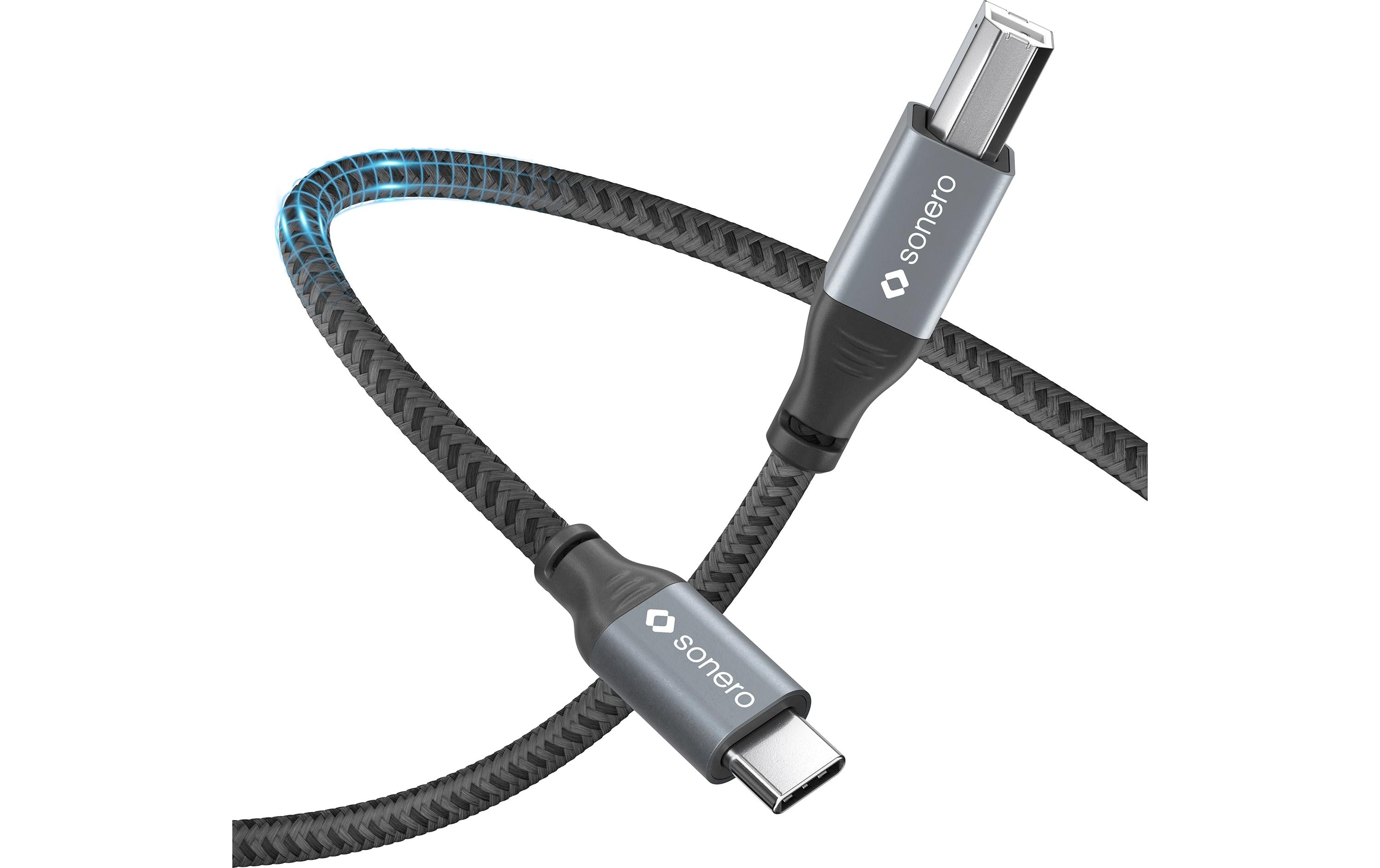 1721077_3 - Mediatech Sonero USB-C - USB-B Kabel, 0.5m Nylon Mantel, USB 2.0, 480Mbps