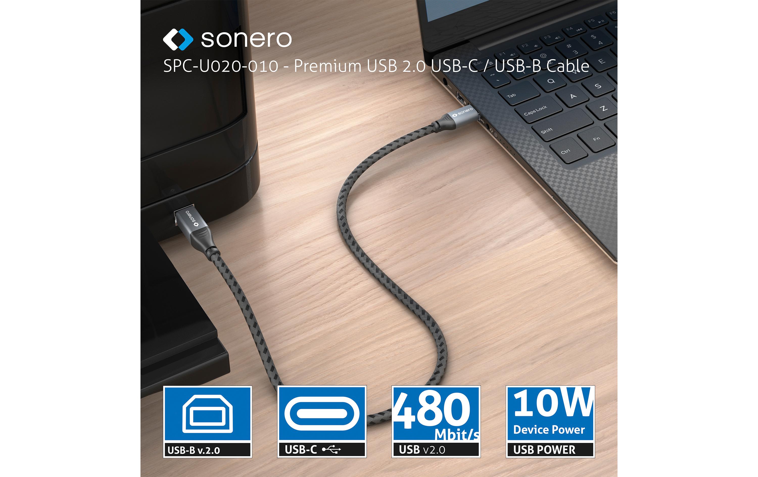 1721077_4 - Mediatech Sonero USB-C - USB-B Kabel, 0.5m Nylon Mantel, USB 2.0, 480Mbps