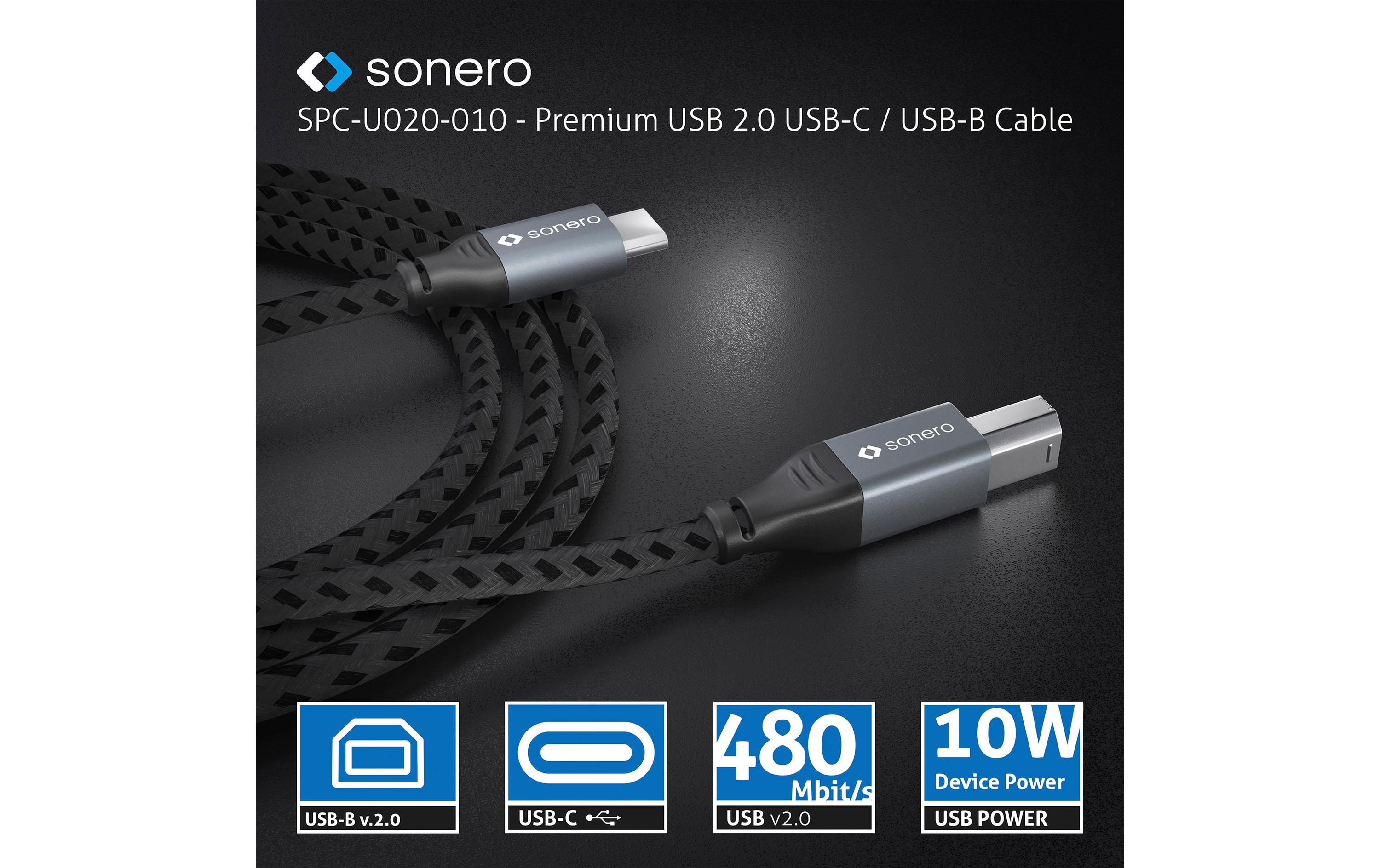 1721077_5 - Mediatech Sonero USB-C - USB-B Kabel, 0.5m Nylon Mantel, USB 2.0, 480Mbps