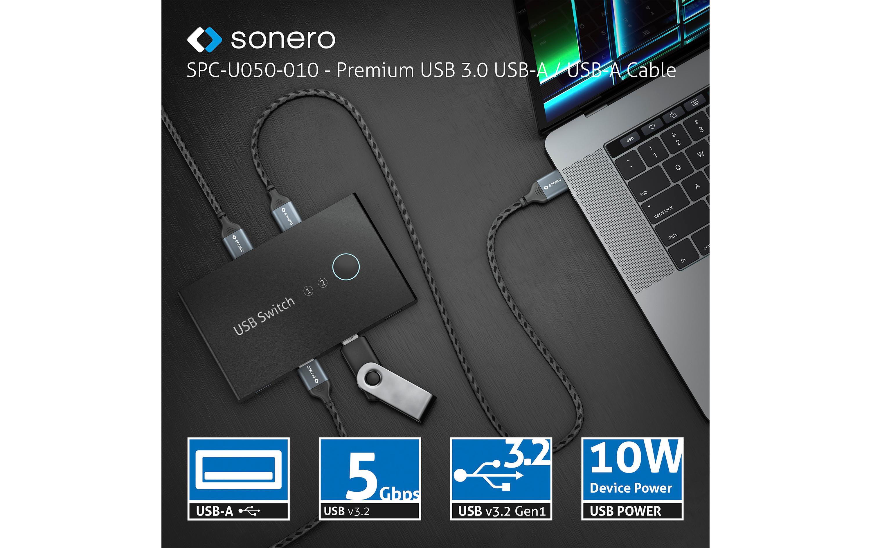 1721083_1 - Mediatech Sonero USB-A - USB-A Kabel, 0.5m Nylon Mantel, USB 3.0, 5Gbps