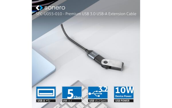 Sonero USB-A - USB-A Verlängerung, 1.5m Nylon Mantel, USB 3.0, 5Gbps