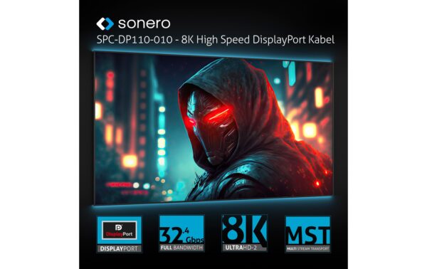 Sonero 8K Displayport 1.4 Kabel, 2.0m Nylon Mantel, 8K/60Hz