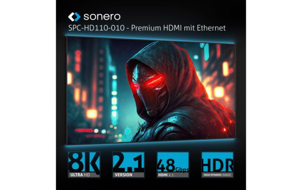 Sonero 8K HDMI Kabel, 3.0m Nylon Mantel, 8K/60Hz