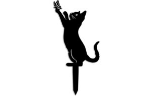 Wallxpert Gartenstecker Katze mit Schmett. Metall, 49 x 24 cm