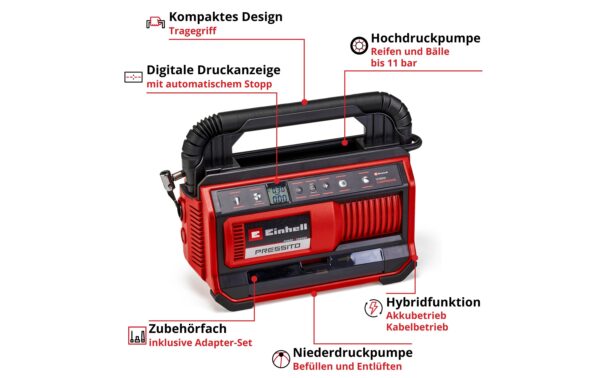 Einhell Pressito 18/25 (1x2.5Ah) Kit Hybrid-Kompressor (inkl Akku&Charger)
