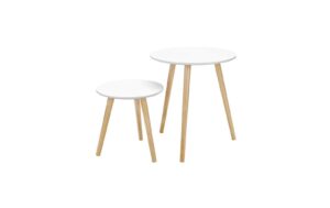 Songmics Beistelltisch 2er Set,Nature-Weiss 50x45 cm (HxD) und 35x35 cm (HxD)