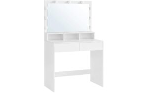 Vasagle Make-up-Tisch Weiss mit Spiegel und 9 Glühbirnen, 80x40x140 cm (LxBxH)