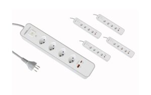 FURBER.power, Steckdosenleiste 4 x T13, USB 10A/250V, H05VV-F 3G1.00, grau-weiss
