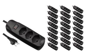 F.power Steckdosenleiste 3xT13 KIT25 230V, H05VV-F 3G1.00, MS, schwarz (5/25)