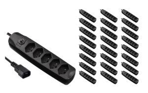 F.power Steckdosenleiste 5xT13/C14 KIT25 230V, H05VV-F 3G1.00, OS, schwarz (5/25)