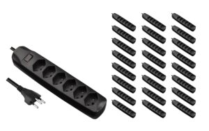 F.power Steckdosenleiste 6xT13 KIT25 230V, H05VV-F 3G1.00, MS, schwarz (5/25)