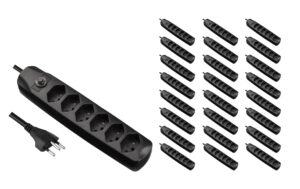 F.power Steckdosenleiste 6xT13 KIT25 230V, H05VV-F 3G1.00, OS, schwarz (5/25)