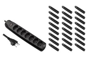 F.power Steckdosenleiste 7xT13 KIT25 230V, H05VV-F 3G1.00, MS, schwarz (5/25)