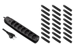 F.power Steckdosenleiste 7xT13 KIT25 230V, H05VV-F 3G1.00, OS, schwarz (5/25)