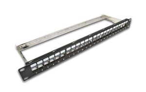 24-Port 1HE Patchpanel, geschirmt schwarz, Leerpanel für Keystone Modul 19