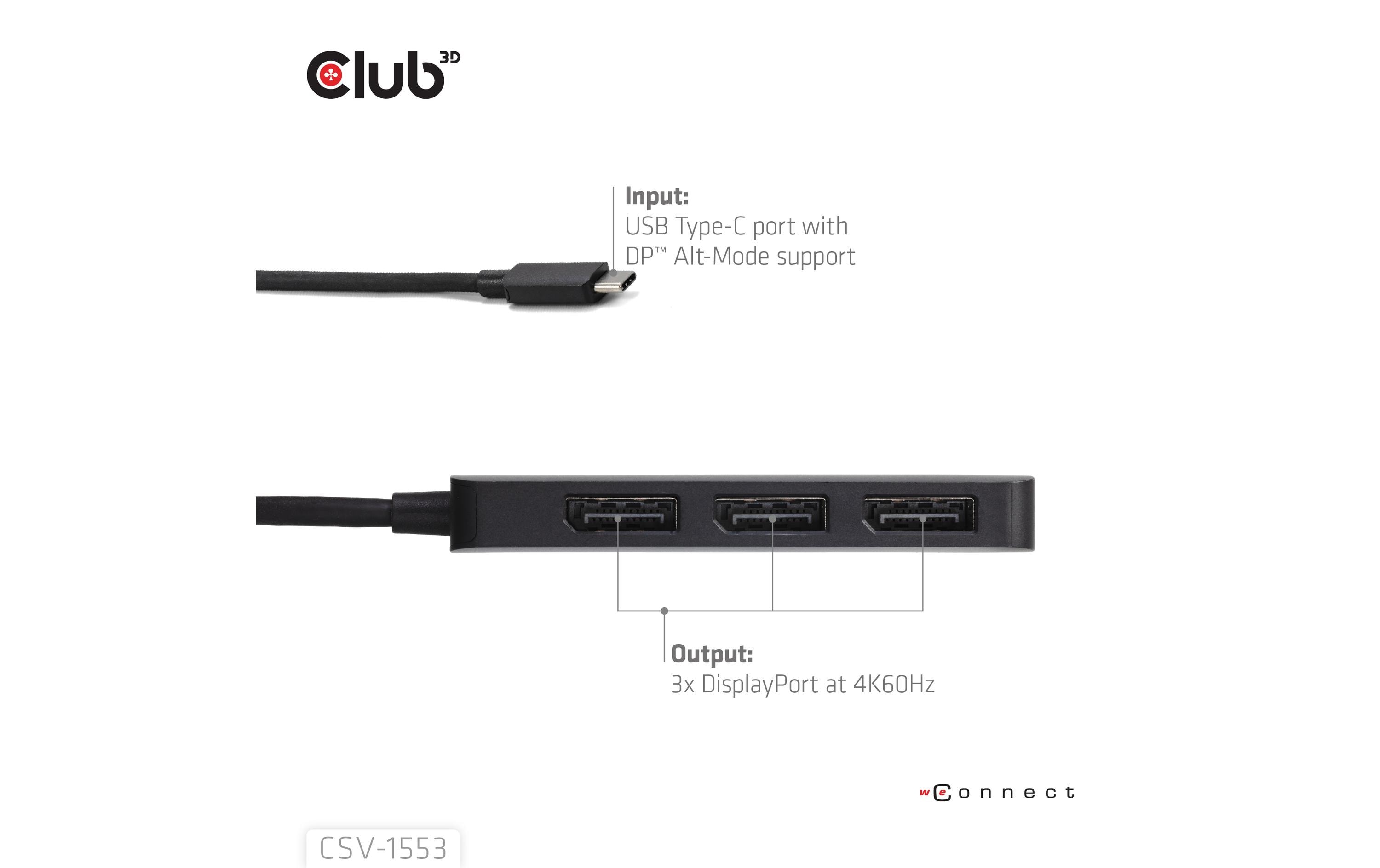 1766284_3 - Mediatech Club 3D,USB Typ-C Hub auf 3x DisplayPort 4K60Hz, 28.55 cm