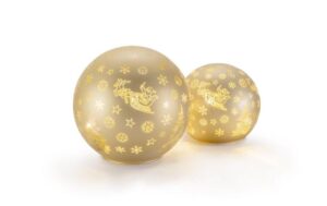 STT LED Windlicht 2er Set Glass Ball gold 18 LED, ww, D12cm/15cm, Timer 6/18, indoor