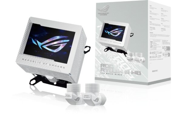 1785886_5 - Mediatech Asus ROG RYUJIN III WB WHT CPU-Wasserblock, 3.5 LCD, 2x Fittings