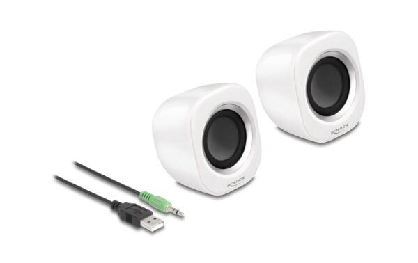 1794529 - Mediatech Delock Mini Stereo PC Lautsprecher 3.5mm Klinke, 93cm Kabel, USB-Strom, weiss kaufen Schweiz | Mediatech.ch