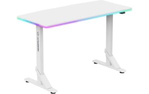 Ultradesk Iron Weiss LED Gaming Table Weiss, höhenverstellbar, LED, aus 2 Kart.