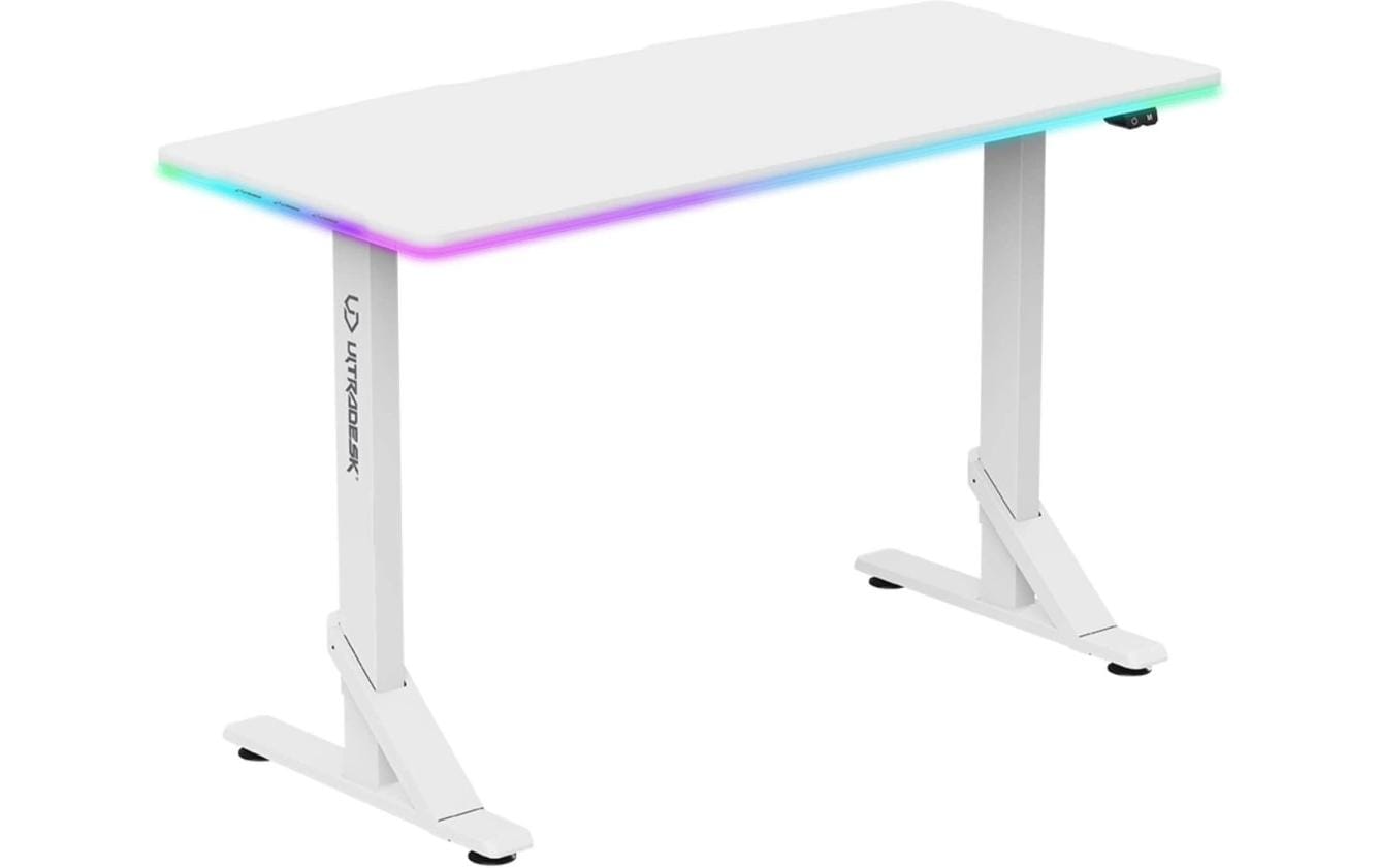 Ultradesk Iron Weiss LED  Gaming Table Weiss, höhenverstellbar, LED, aus 2 Kart.