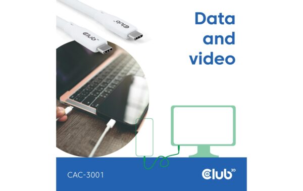 Club 3D, USB Lifestyle USB-C Kabel PD 240W,20Gbps 2m weiss