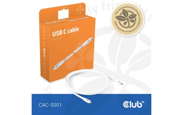 Club 3D, USB Lifestyle USB-C Kabel PD 240W,20Gbps 2m weiss
