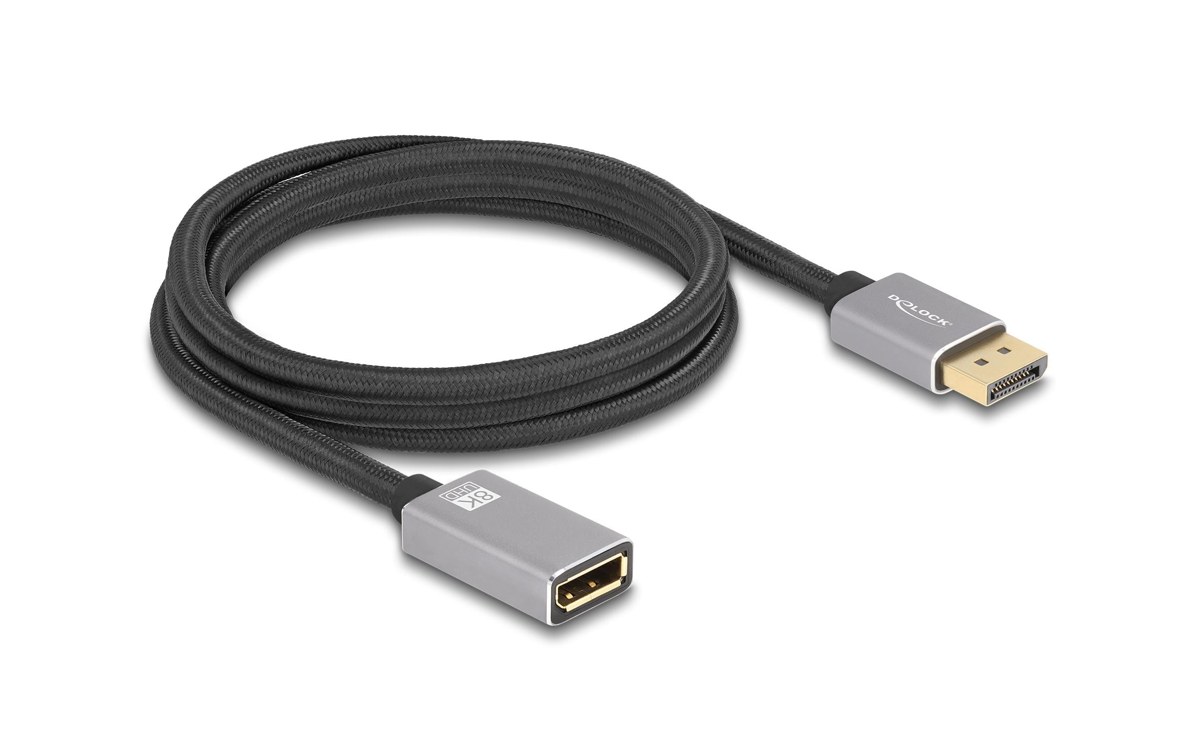 1799254_1 - Mediatech Delock DisplayPort Verlängerungskabel, 2m grau, Metall ohne Einrastfunktion